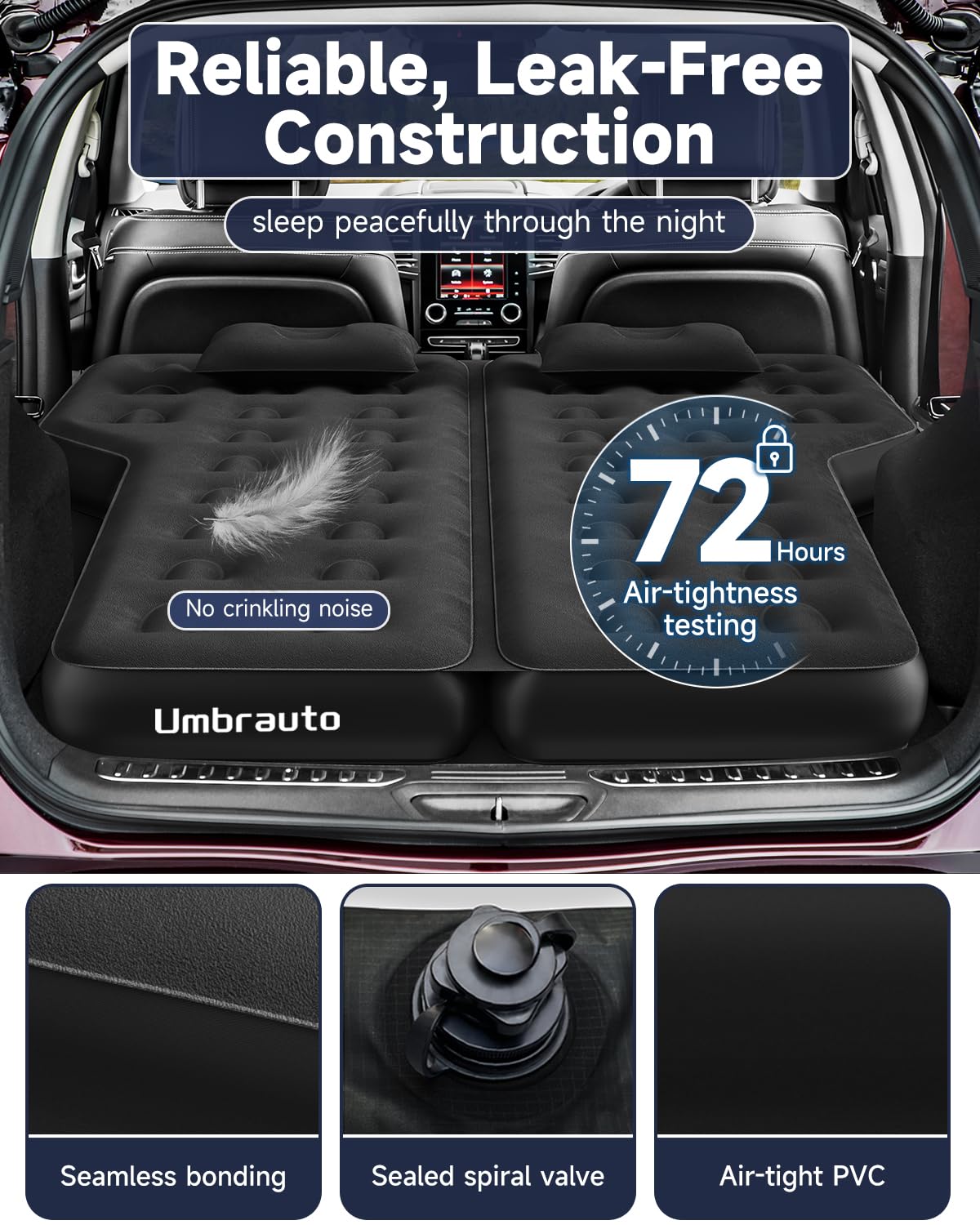 Umbrauto Car Air Mattress Backseat| Inflatable Truck Back Seat Camping Airbed for SUV Rear Seat, Blow Up Sleeping Travel Bed for Van Trunk with Pump & Pillows