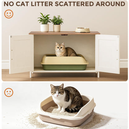 Homhedy Cat Litter Box Enclosure, Wooden Cat Washroom Furniture with Barn Door, Pet House, Fit Most of Litter Box, White