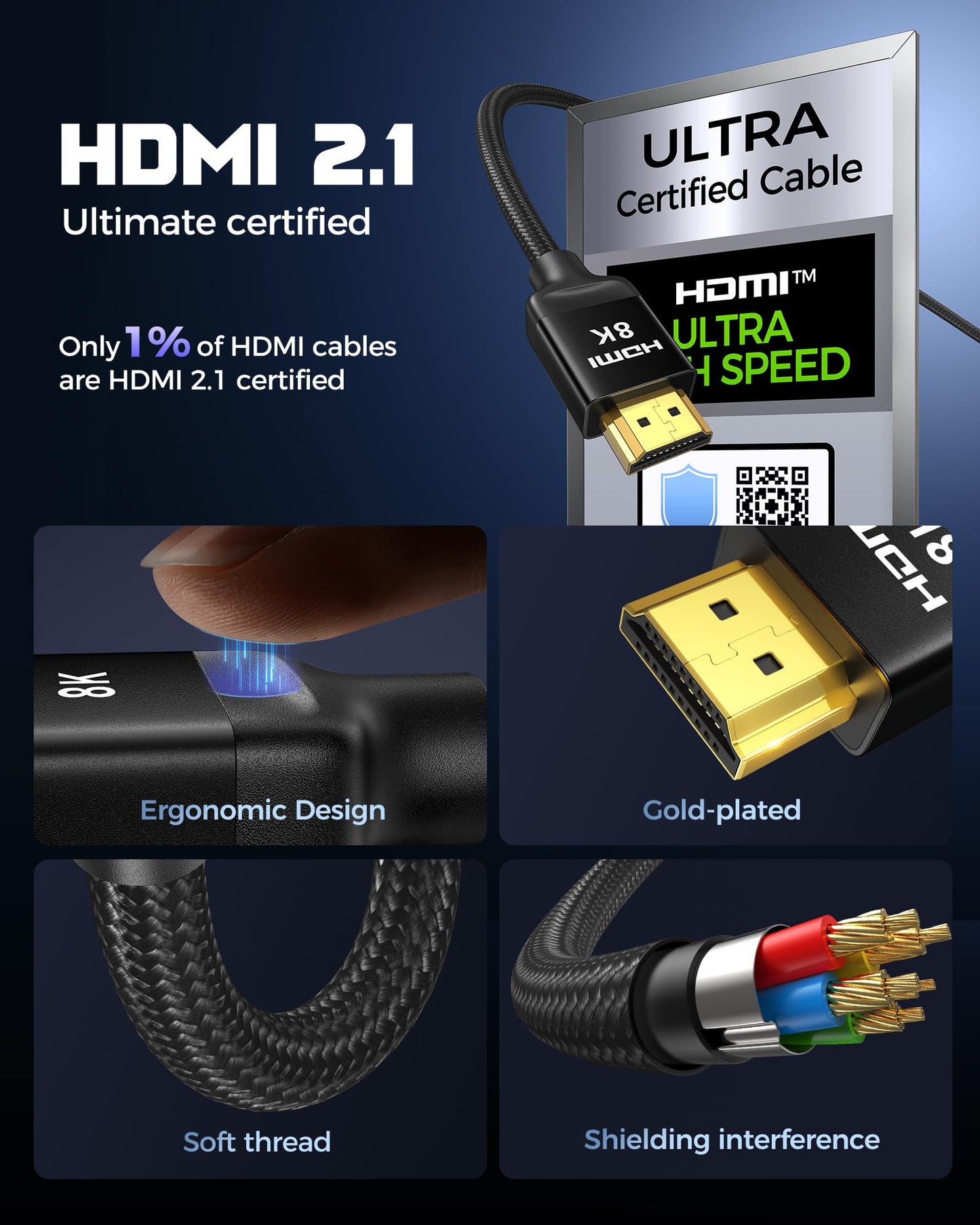 Silkland Zertifiziertes HDMI 2.1 Kabel, [4K@240Hz 144Hz 120Hz, 8K@60Hz] 1440P Ultra High Speed HDMI Kabel 48Gbps (Verbessertes geflochtenes Design), HDR10+, eARC, HDCP 2.3, Kompatibel mit Xbox/PS5/PS4/Roku TV-2m