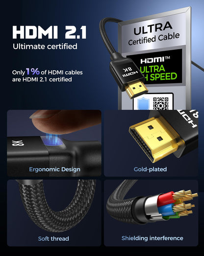 Silkland Zertifiziertes HDMI 2.1 Kabel, [4K@240Hz 144Hz 120Hz, 8K@60Hz] 1440P Ultra High Speed HDMI Kabel 48Gbps (Verbessertes geflochtenes Design), HDR10+, eARC, HDCP 2.3, Kompatibel mit Xbox/PS5/PS4/Roku TV-2m