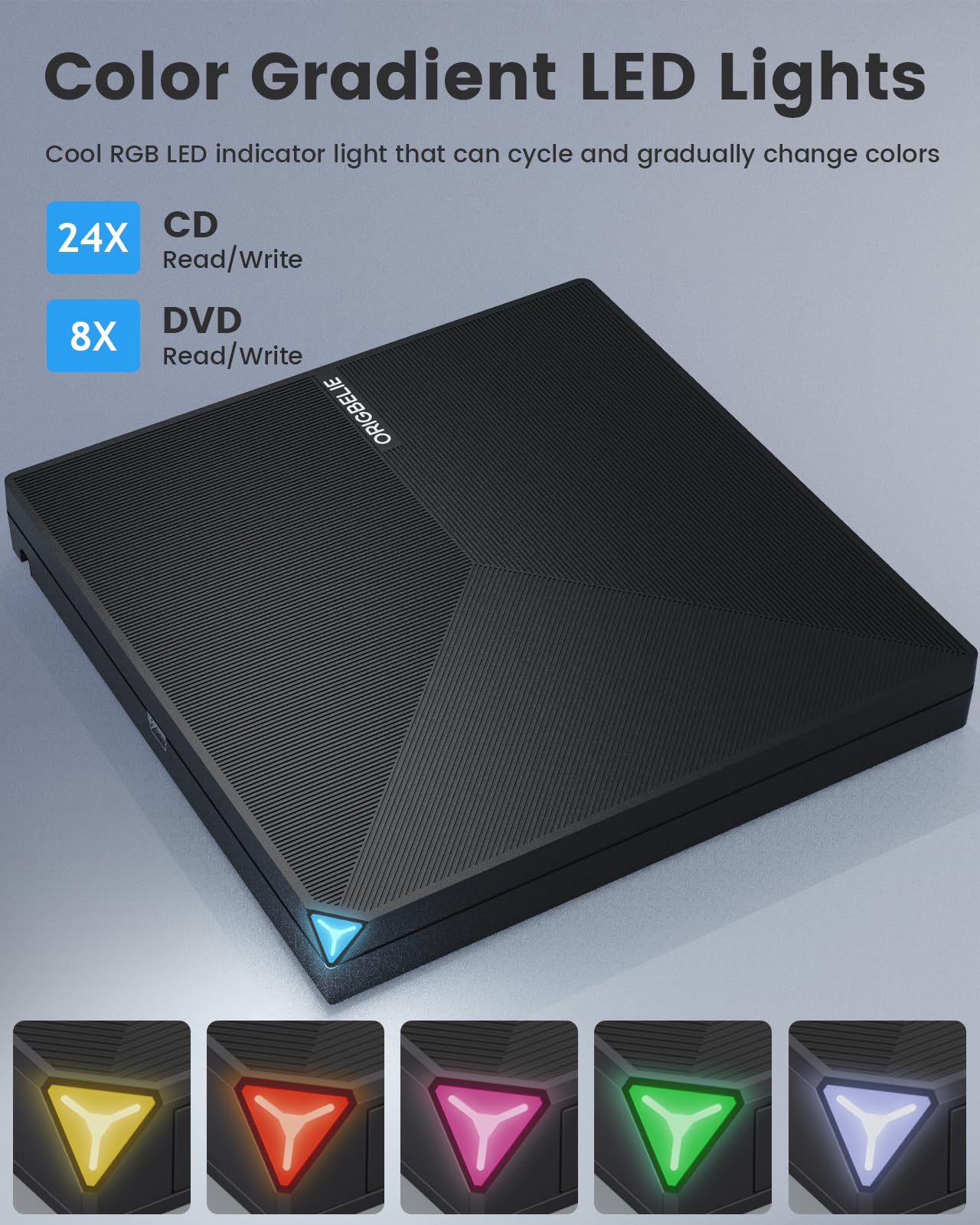 ORIGBELIE externes DVD-Laufwerk, CD-Laufwerk USB 3.0 Typ-C CD/DVD ROM +/-RW Adapter mit USB-Anschluss DVD-Brenner für Laptop, PC, Desktop-Computer, optisches Laufwerk CD-Player kompatibel mit Mac Windows Linux