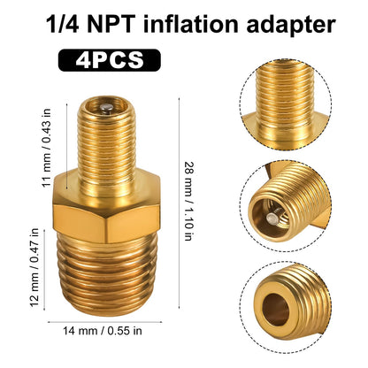 2pcs Brass Air Inflator Adapter, 1/4" NPT (M) to Standard Valve for Schrader (M) Tire Inflator Connector for Auto Tyre Valve Adapter for Presta Air Compressor Portable Air Hose Air Chuck