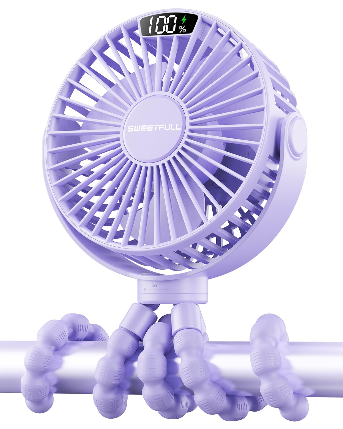 SWEETFULL Portable Stroller Fan with LED Display, 4 Speed Rechargeable Mini Clip On Fan, 360° Rotate Flexible Tripod Better Cooling Small Baby Fan for Car Seat Crib Travel Bike Treadmill (Black)