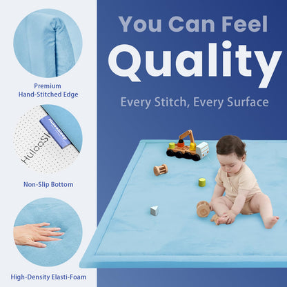Huloo Sleep Ultra Soft Baby Spielmatte für den Boden, 3,3 cm dicke Elasti-Foam 127x127 cm Laufgittermatte für Kleinkinder, rutschfeste Rückseite, sicher zum Krabbeln und für die Bauchlage, Tatami-Stil (Dunkelgrau)