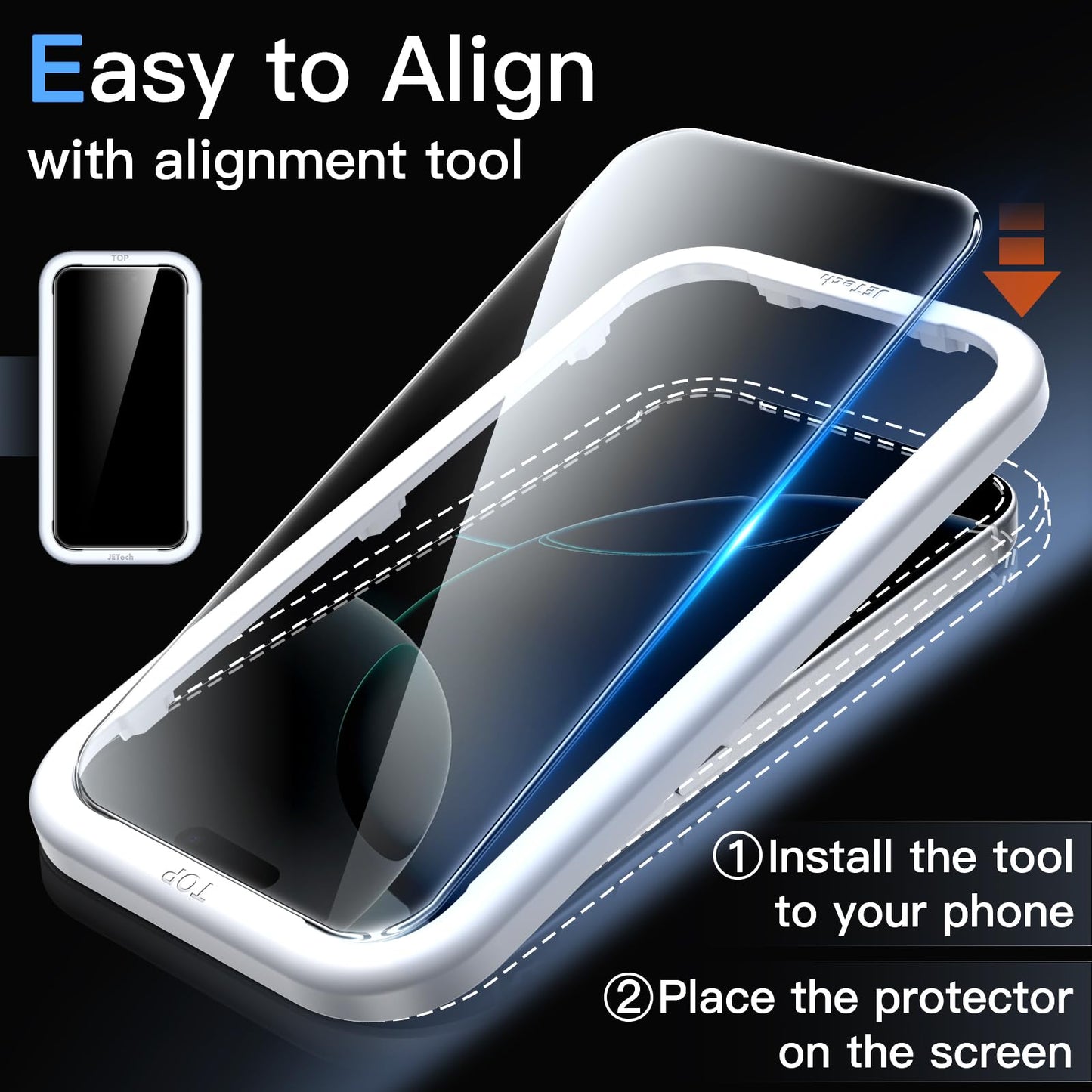 JETech Displayschutzfolie für iPhone 16 6,1 Zoll, gehärtetes Glas mit einfachem Installationstool, Case-Friendly, HD Klar, 3 Stück