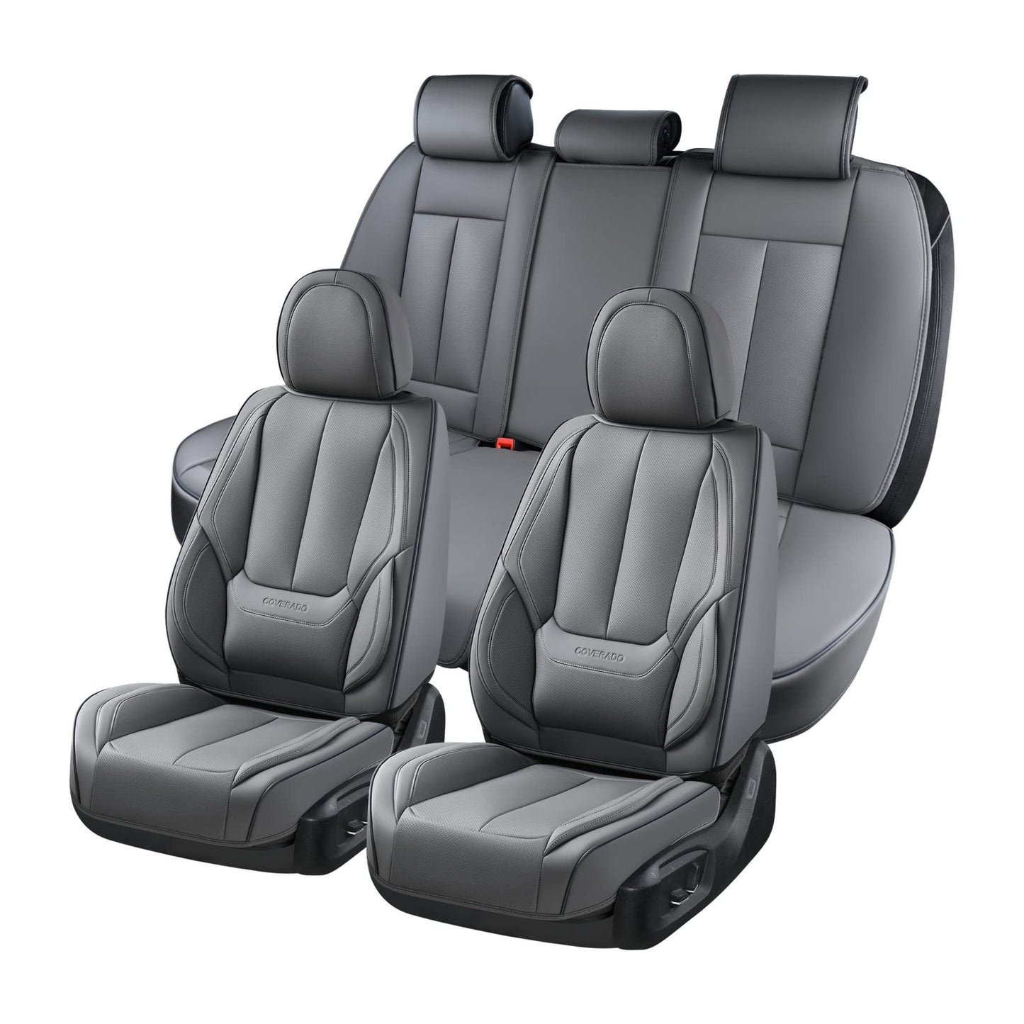 Coverado Car Seat Covers 5 Pieces, Full Set Universal Seat Covers for Cars, Waterproof Nappa Leather Auto Seat Protectors with Head Pillow, Car Interiors Fit for Most Sedans SUV Pick-up Truck, Black