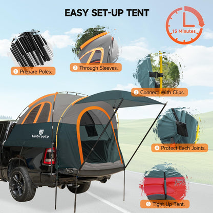 Truck Bed Tent 5.5-6ft: Easy Set Up Umburato Pickup Truck Tents for Camping, Waterproof PU3000mm Canopy for Truck Camper, Portable, Spacious for 2 Person Green
