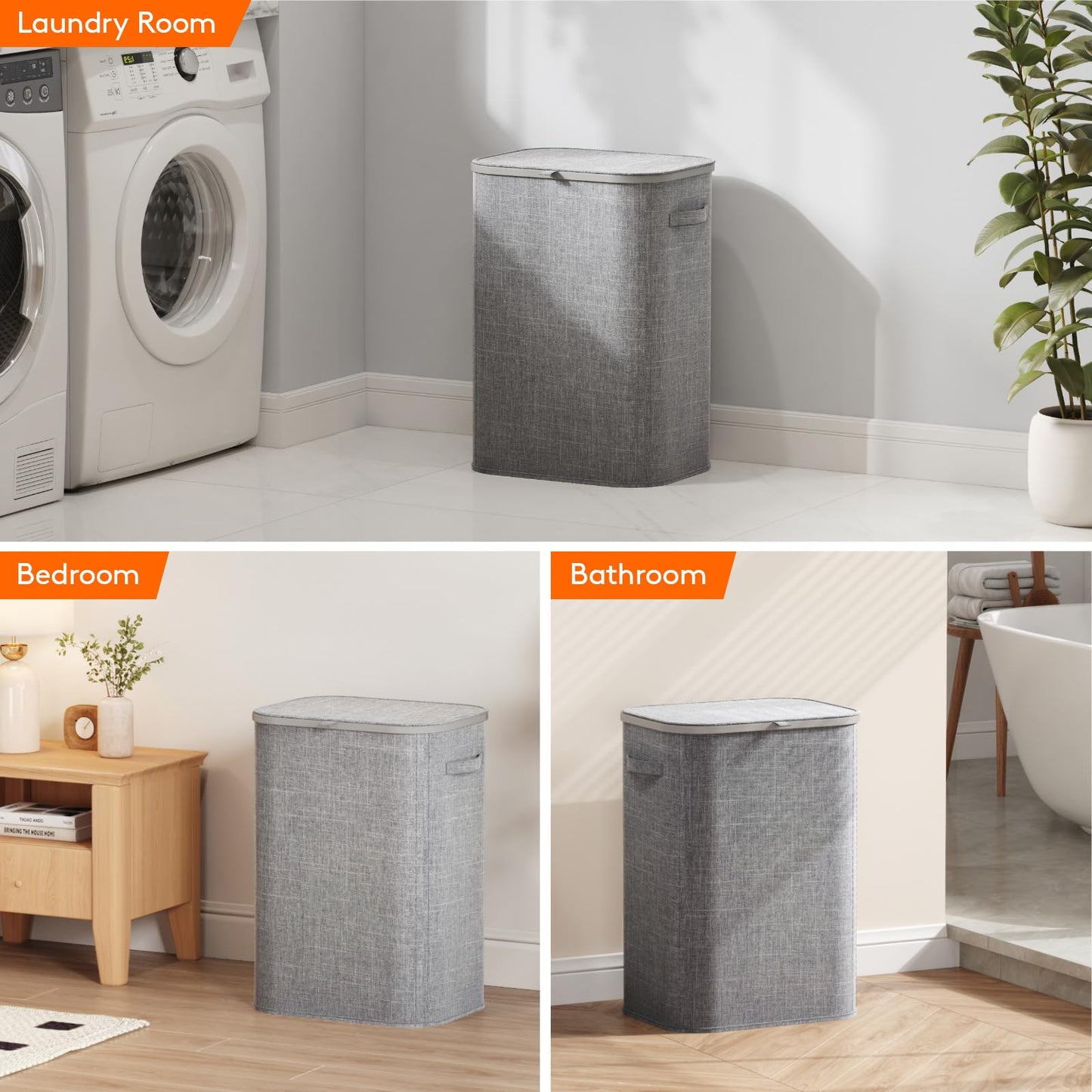 Lifewit 105L Large Laundry Basket with Lid, Laundry Hamper with Plastic Handles and Removable Bag, Foldable Tall Dirty Clothes Hampers for Laundry for Laundry Room, Bedroom, Bathroom, Dorm, Beige