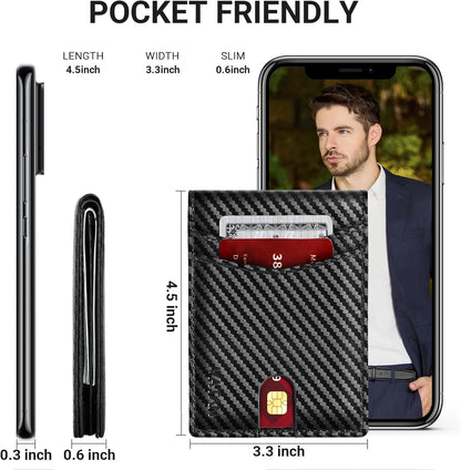 VATAN Herren Slim Wallet RFID Schutz Leder Kreditkartenetui für 15 Karten, Bifold Minimalistisches Dünnes Portemonnaie mit 2 Ausweisfenstern und Geldscheinfach, mit Geschenkbox (Carbon Fiber Schwarz)