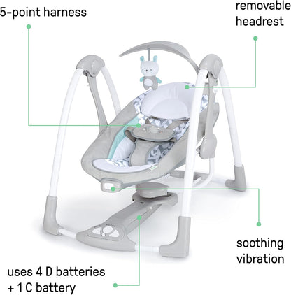 Ingenuity ConvertMe 2-in-1 Kompakte tragbare automatische Babyschaukel & Babysitz, batteriebetriebene Vibrationen, Naturgeräusche, 0-9 Monate 2,7-9 kg (Raylan)