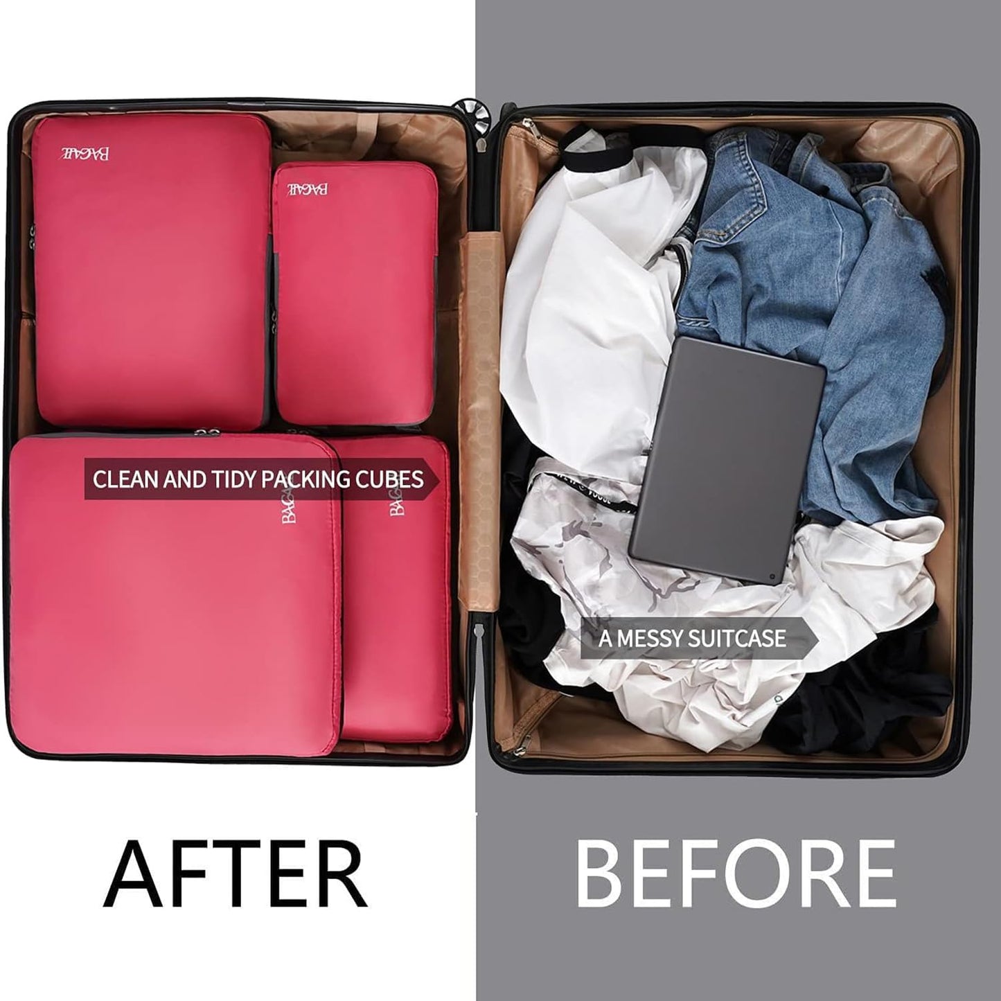 BAGAIL 4er-Set Kompressions-Packwürfel Reise-erweiterbare Packorganizer (Schwarz, 4er-Set)