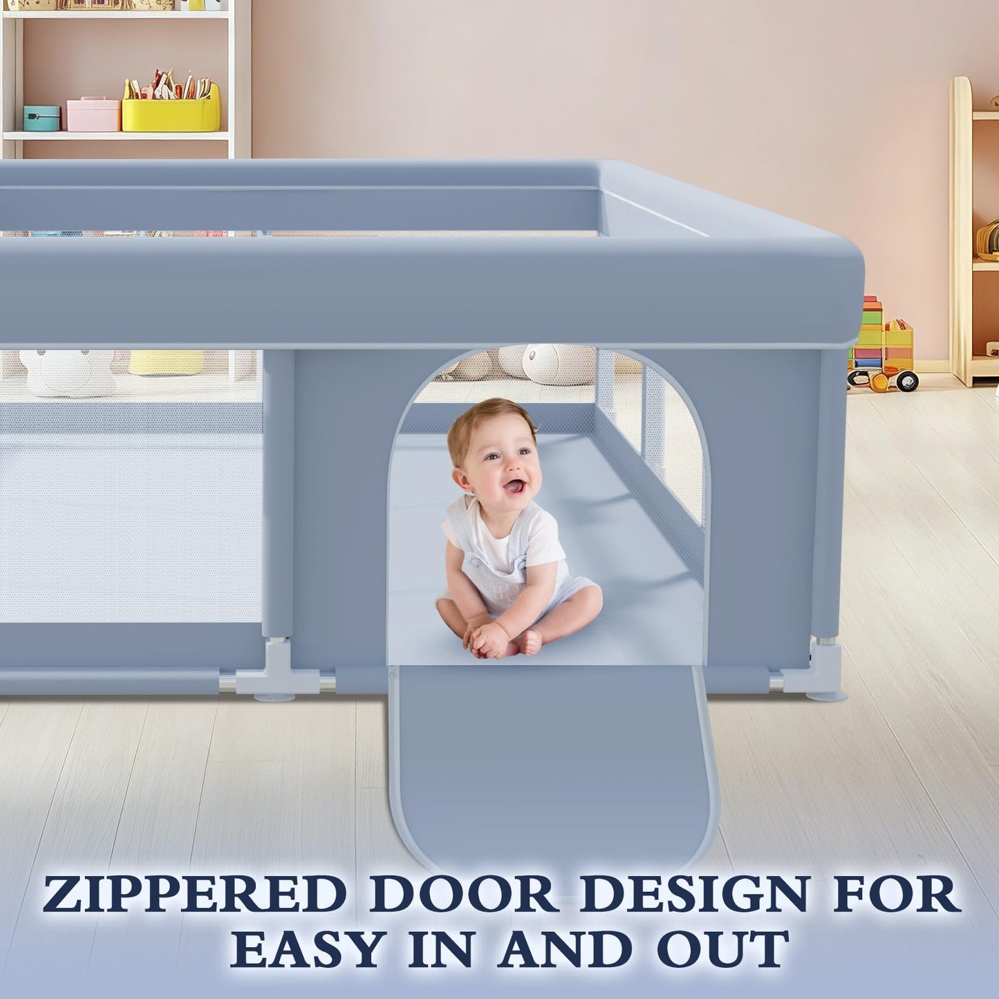 XVISHX 50 x 50 Inch Baby Playpen, Playpen for Babies and Toddlers, Baby Play Pen Playard for Indoor & Outdoor Active Center Game Fence, with Skin-Friendly Fabric and Soft Breathable Mesh, Grey