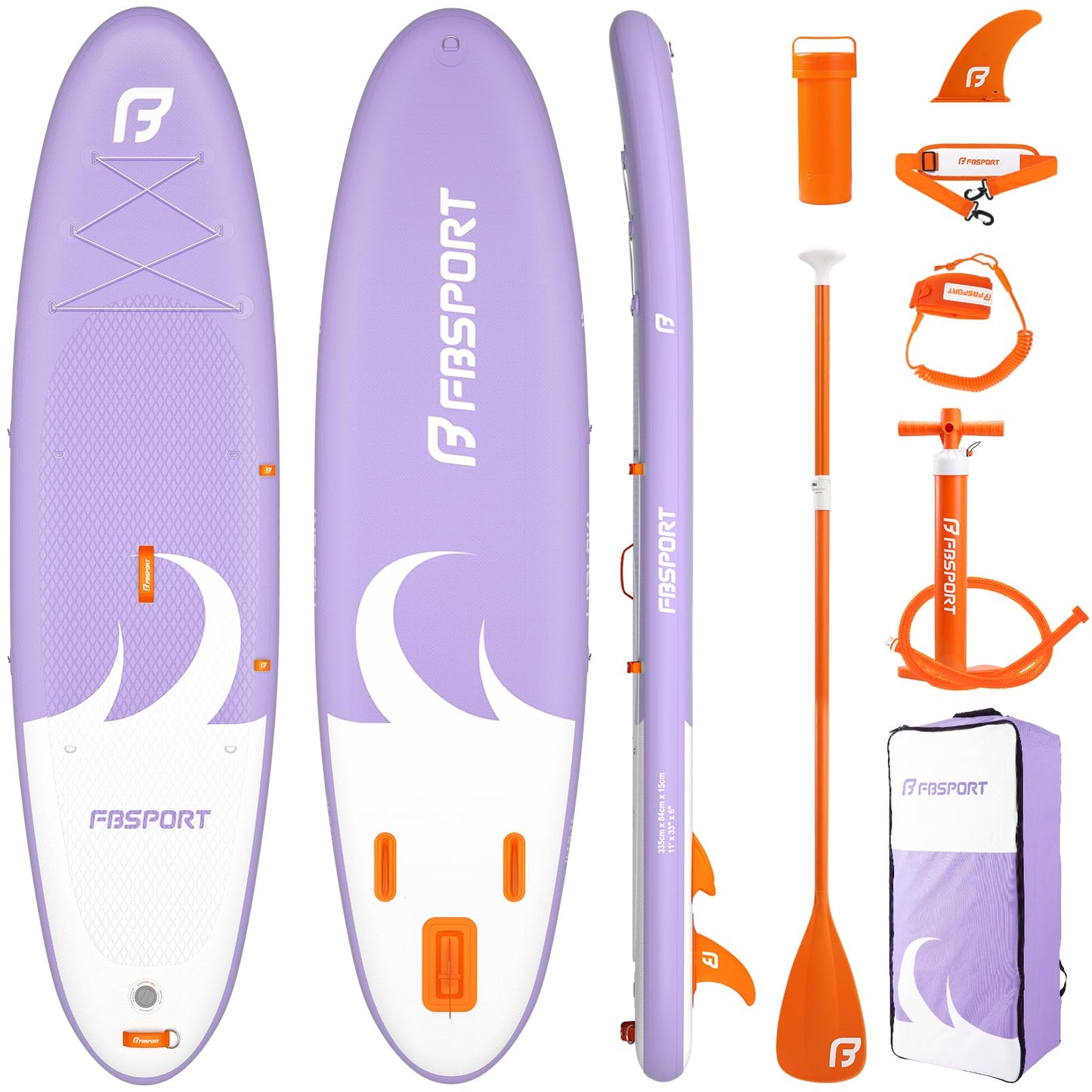 FBSPORT 11' Premium Stand Up Paddle Board, Yoga Board with SUP Accessories & Carry Bag | Wide Stance, Surf Control, Non-Slip Deck, Leash, Paddle and Pump for Youth & Adult