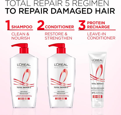 L'Oréal Paris Hair Expertise Total Repair 5 Shampoo für trockenes und strapaziertes Haar, mit Keratin XS Technologie zur Reparatur von Spliss und zur Wiederherstellung der Stärke, 828 ml (Verpackung kann variieren)