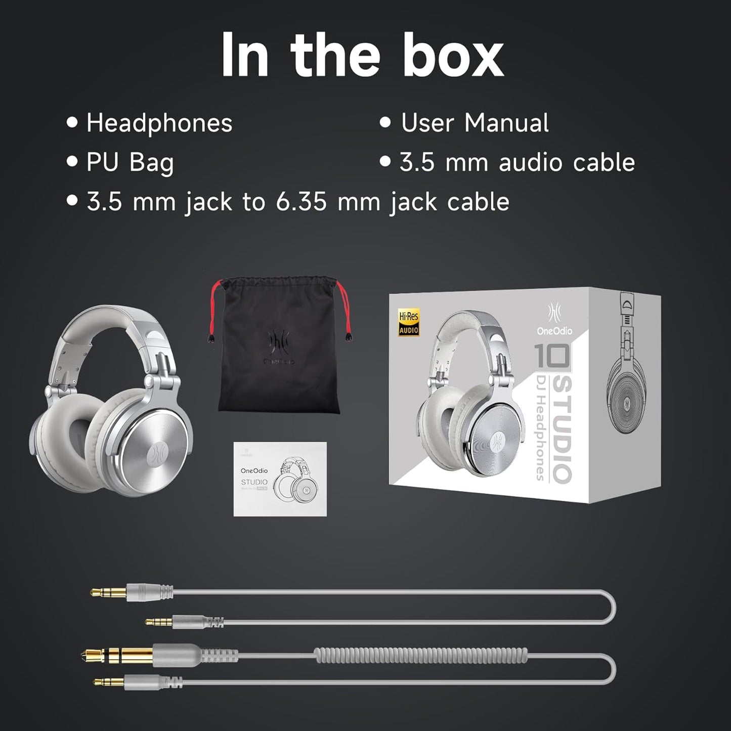 OneOdio Pro-10 Over-Ear Kabelkopfhörer für Schule Studio-Monitor & Mixing DJ Stereo-Headsets, 50mm Neodym-Treiber, Inline-Mikrofon, 3,5mm/6,35mm Klinke für Verstärker Computer Aufnahme Telefon Klavier Gitarre