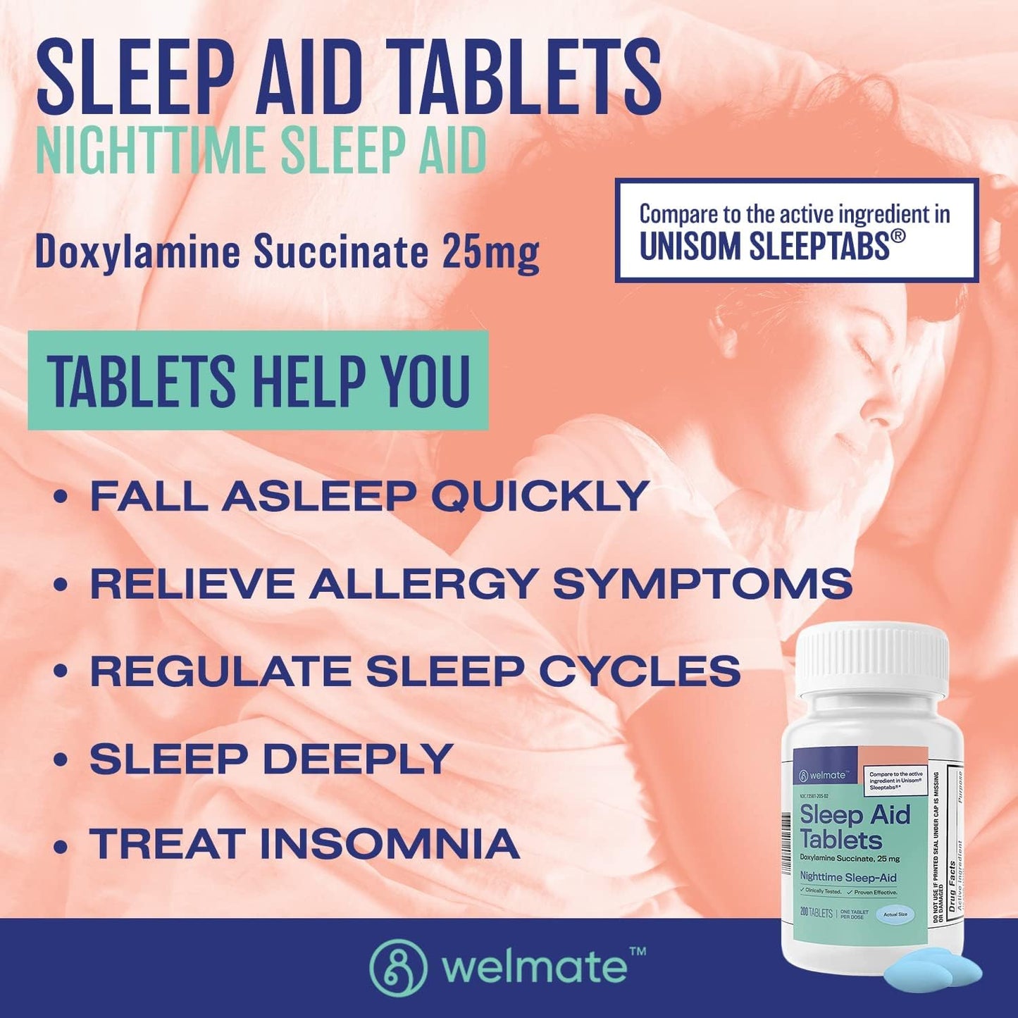 WELMATE Complete Allergy & Wellness Kit: Generic Xyzal Levocetirizine 5mg (24hr Support), Phenylephrine HCl Nasal Decongestant, Doxylamine Sleep Aid, Bifidobacterium Probiotic, & Zinc Sulfate