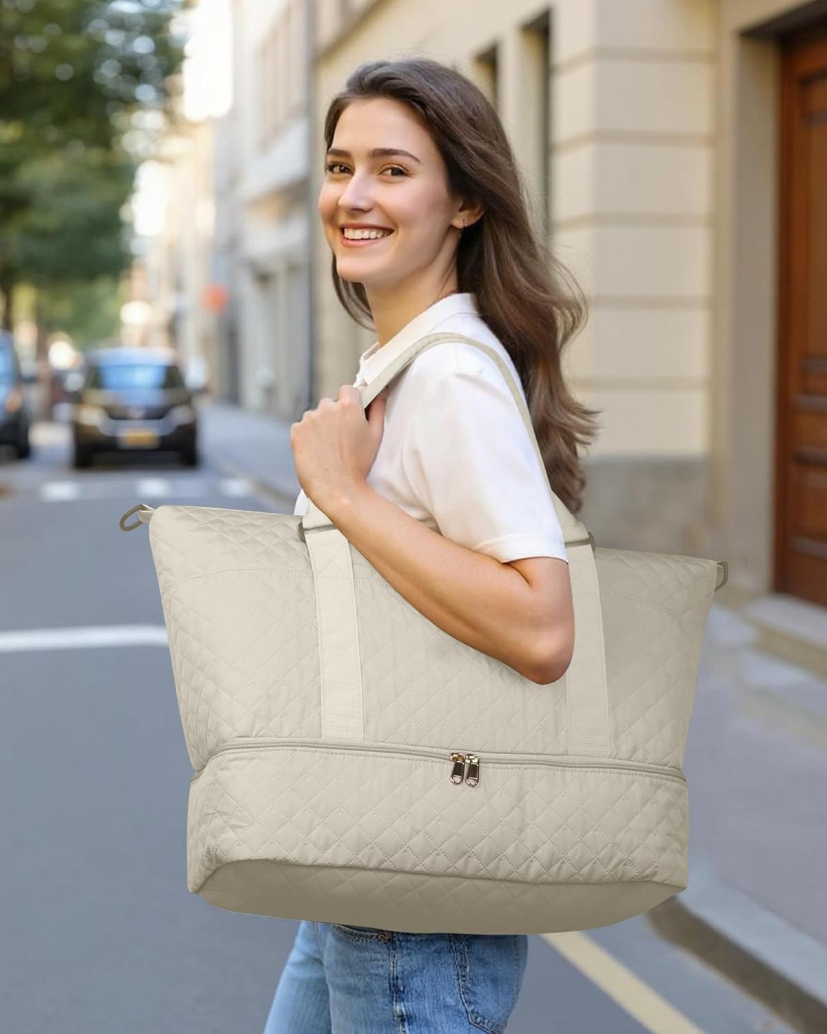 HOTOR Reisetasche - Große Weekender-Tasche für Frauen, Handgepäck mit Schuhfach, Übernachtungstasche mit Kulturtasche für Reiseutensilien und Reisezubehör, Schwarz, 34,0 x 45,0 x 20,0 cm