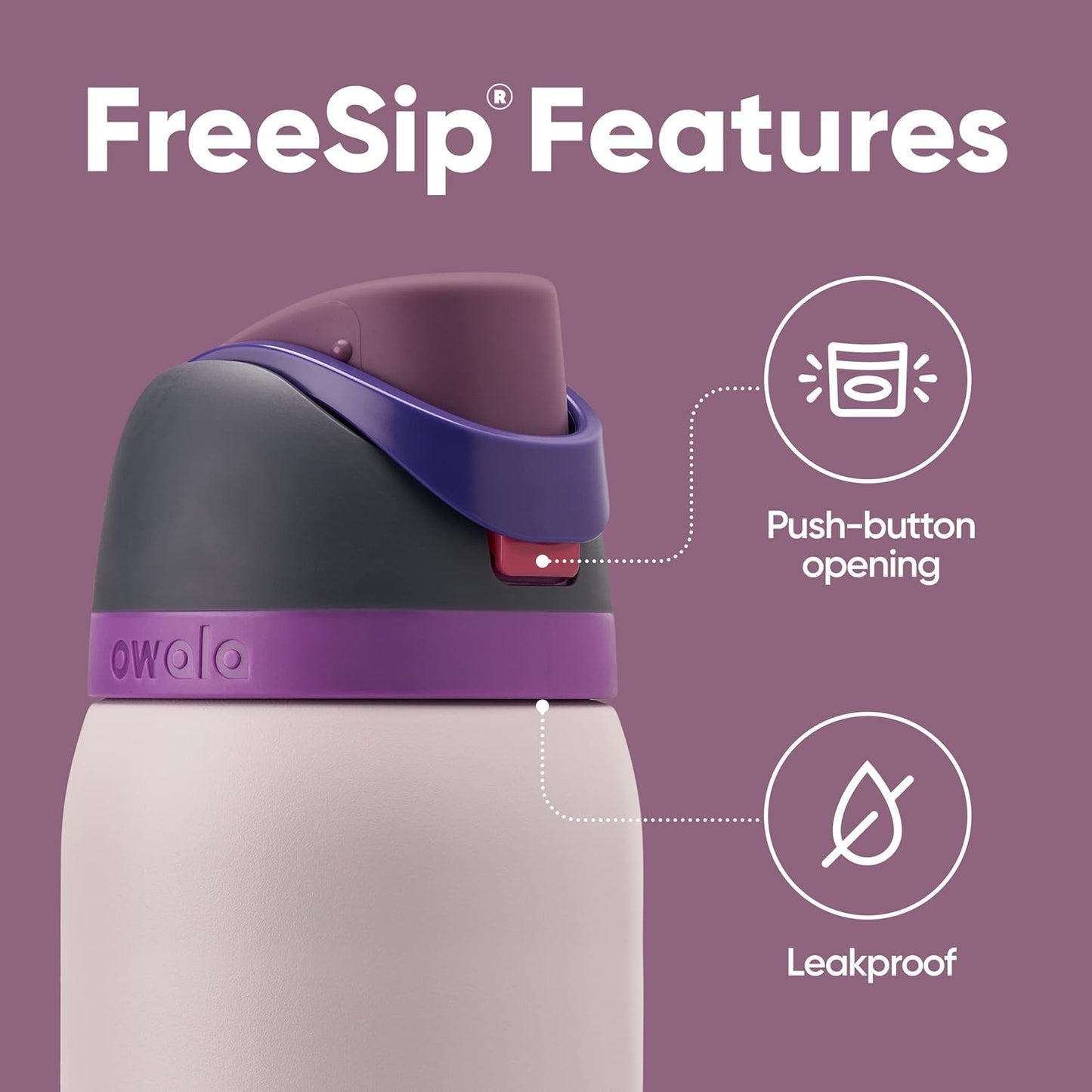 Owala FreeSip Isolierte Edelstahl-Wasserflasche mit Strohhalm für Sport und Reisen, BPA-frei, 710 ml, Shy Marshmallow