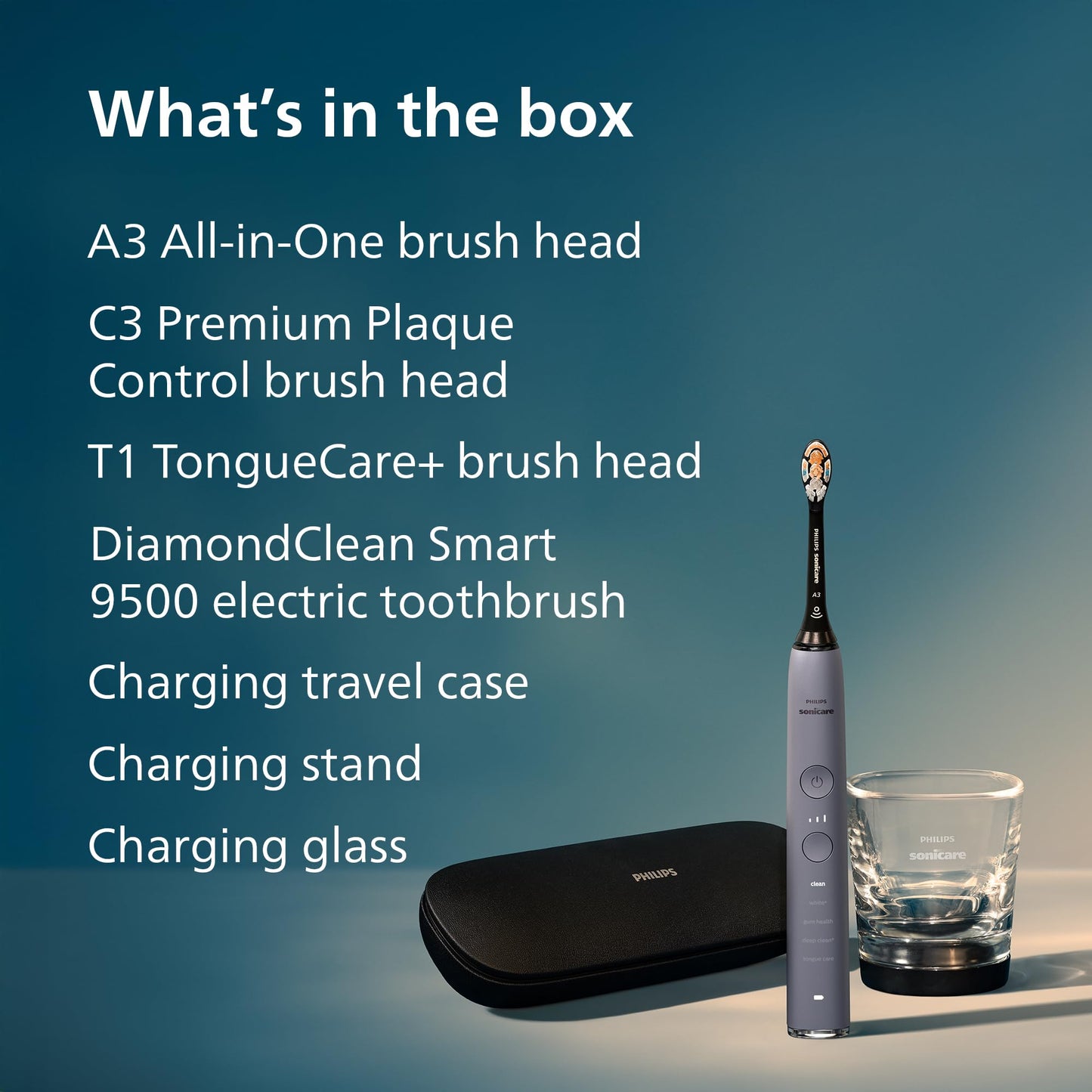 Philips Sonicare DiamondClean Smart 9500 Electric Toothbrush - Sonic Toothbrush with App, Pressure Sensor, 15 Brushing Settings, Replacement Reminder, USB Charging Travel Case, Black, Model HX9923/11