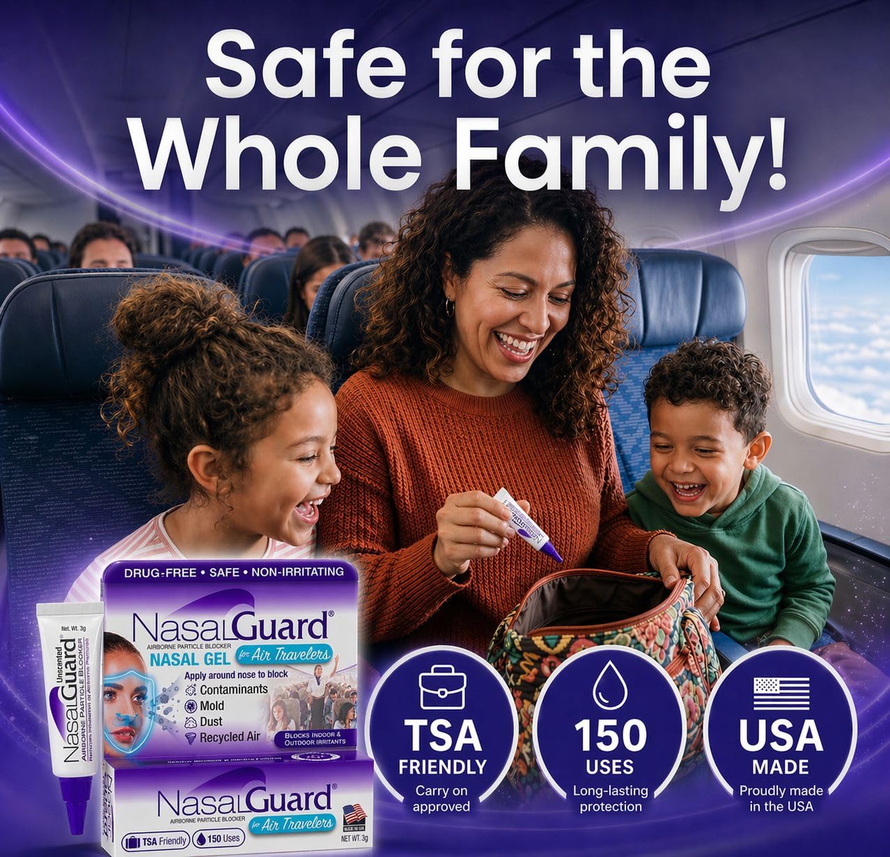 for Air Travelers | Cabin Air Protection Gel | Helps Block Dust, Mold & Airborne Contaminants | Drug-Free, Applied Around Nose | TSA Friendly | 150+ Uses (Unscented, 10g, Pack of 6)