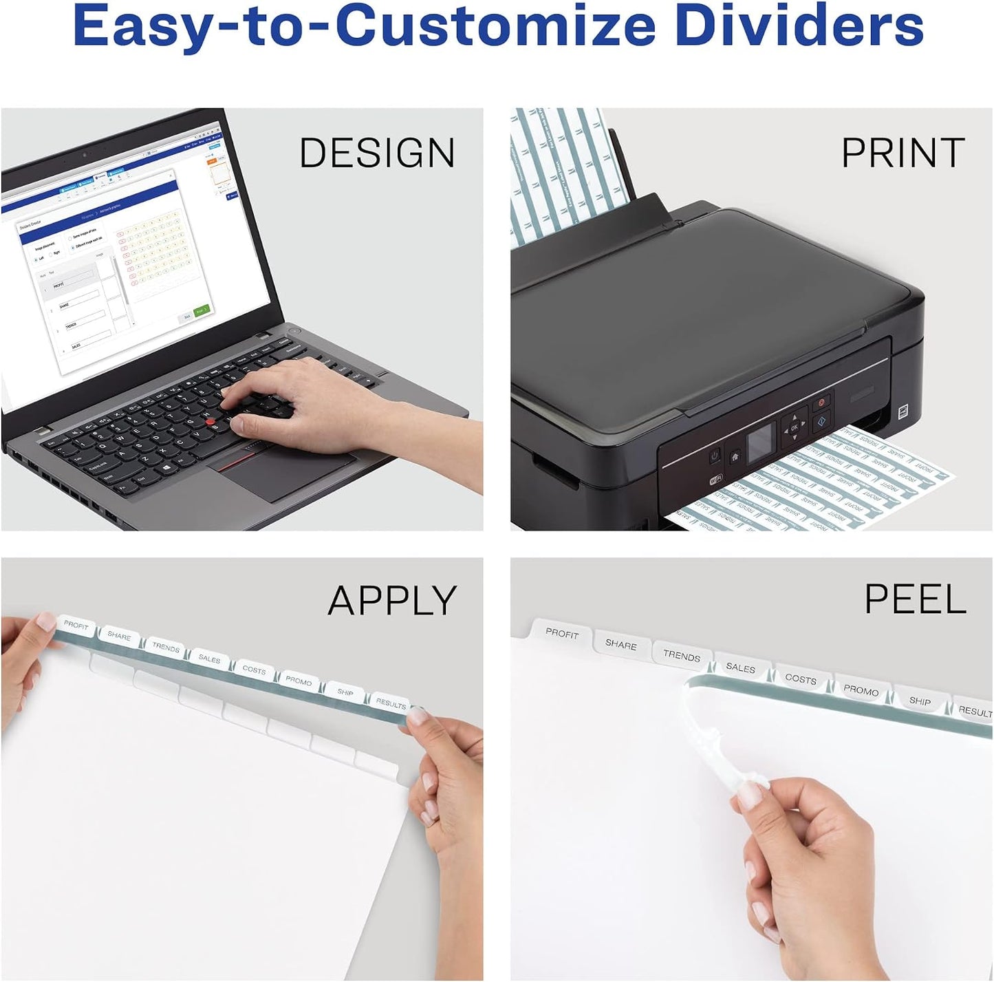 Avery 12-Tab Binder Dividers, Easy Print & Apply Clear Label Strip, Index Maker, White Tabs, 30 Sets Total (6 Packs of 11429)