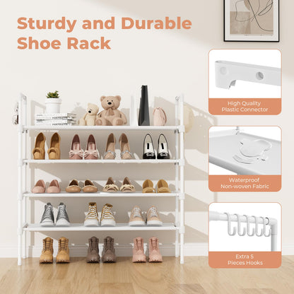 LANTEFUL 3 Tier Shoe Rack for Closet, Shoe Organizer with 5 Hooks, Long Shoe Shelf Storage for Sneaker and Boot Stackable Free Standing Shoe Rack for Entryway, Garage, Small Spaces, Dorm