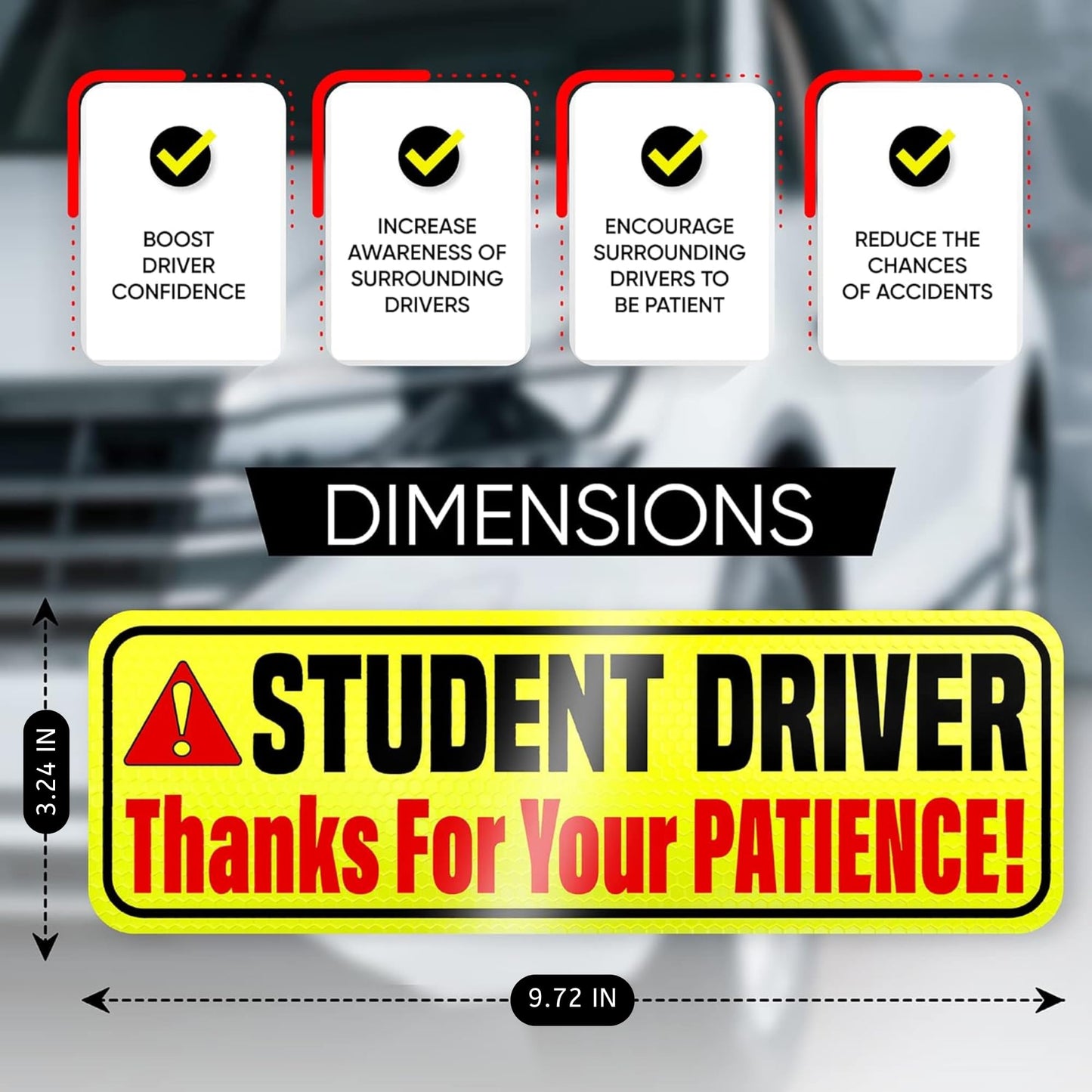 Fahranfänger-Magnet für das Auto – extra starker Halt – 24,7 cm x 8,2 cm – 3er-Pack – wichtige magnetische Fahranfänger-Aufkleber/Schilder – erinnert andere, bitte geduldig zu sein – helles und reflektierendes Schild für Fahranfänger
