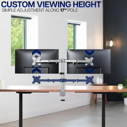 VIVO Dual-Monitor Tischhalterung, für 2 Bildschirme bis zu 30 Zoll und je 10 kg, Hochleistungs-Stahlständer voll verstellbar mit Klemme und Tülle, Schwarz, STAND-V002