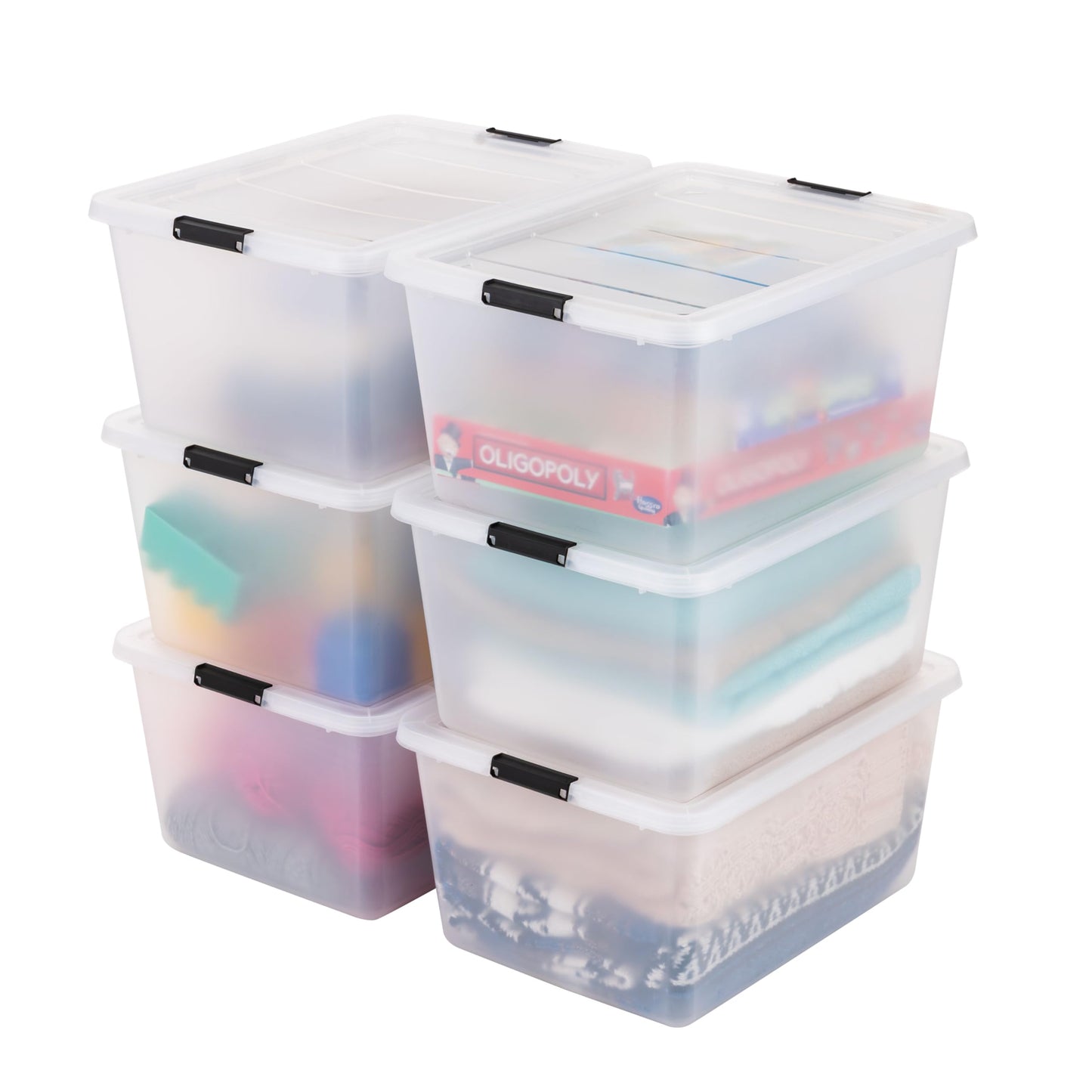 IRIS USA 6-Pack Clip Box with Latching Lids, 18 Quart Craft Storage Bins, Art & Writing Supply Containers for Home, Office & Classroom Organization