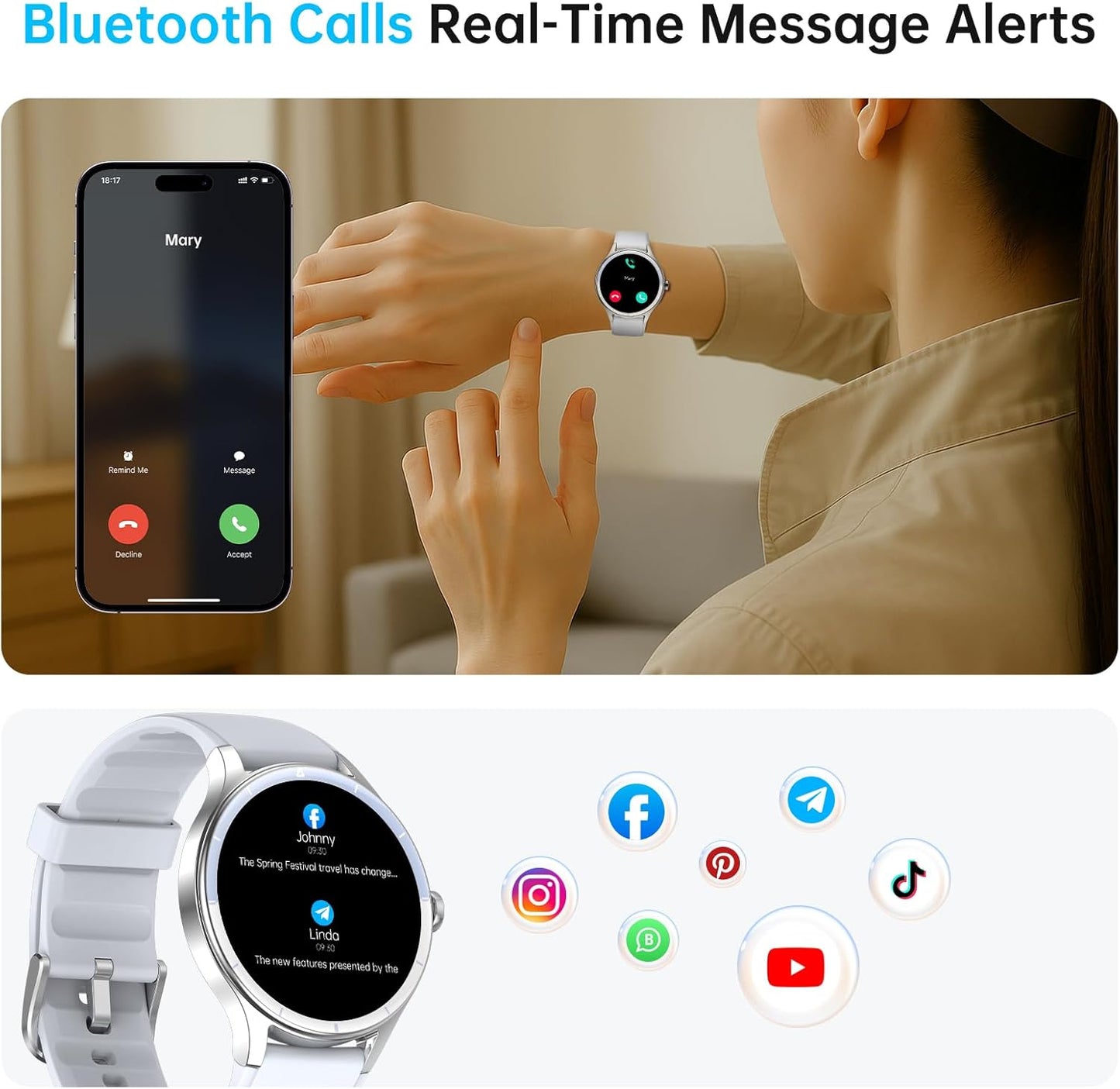 Smartwatch für Herren Damen, 1,27" HD Touchscreen Fitness Tracker, Bluetooth Anrufe, über 100 Sportmodi, Herzfrequenz-Schlafmonitor, DIY Zifferblatt, IP68 Wasserdicht, kompatibel mit Android & iOS