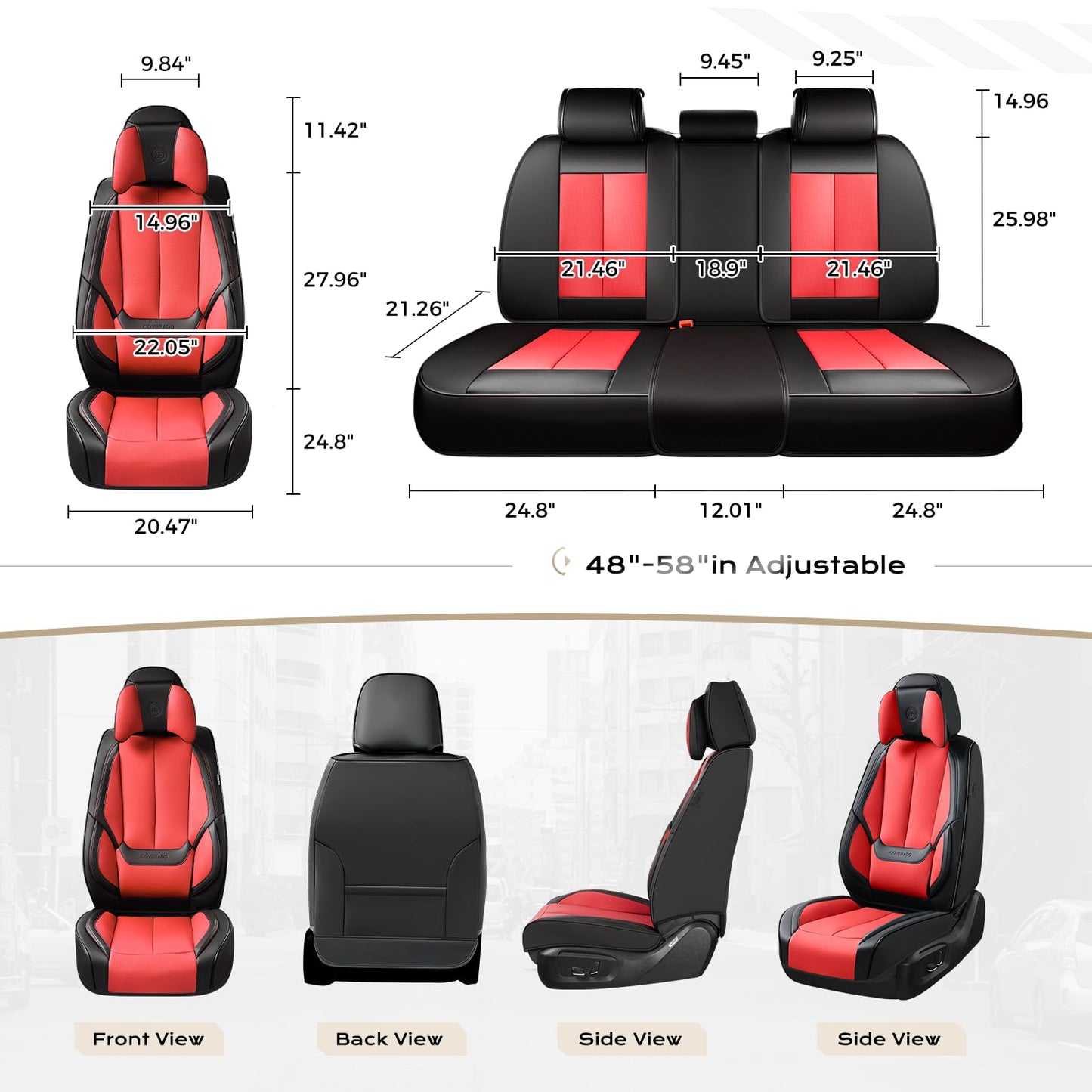 Coverado Car Seat Covers 5 Pieces, Full Set Universal Seat Covers for Cars, Waterproof Nappa Leather Auto Seat Protectors with Head Pillow, Car Interiors Fit for Most Sedans SUV Pick-up Truck, Black