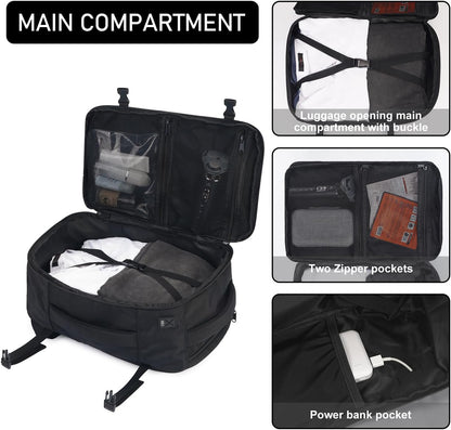 ECOHUB 16'' Reise-Rucksack Handgepäck Unterseat-Rucksack Persönlicher Gegenstand Flugzeug-Reisetasche mit 13 Taschen Handgepäck Flaschenhalter USB-Ladeanschluss Casual Daypack für Frauen Männer Schwarz