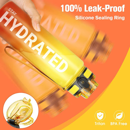 Sahara Sailor Trinkflasche, 950ml Motivations-Sportflasche mit Zeitmarkierung – Trinkzeiten – Tritan, BPA-frei, weite Öffnung auslaufsicher, Fast-Flow-Technologie mit Reinigungsbürste (1 Flasche)