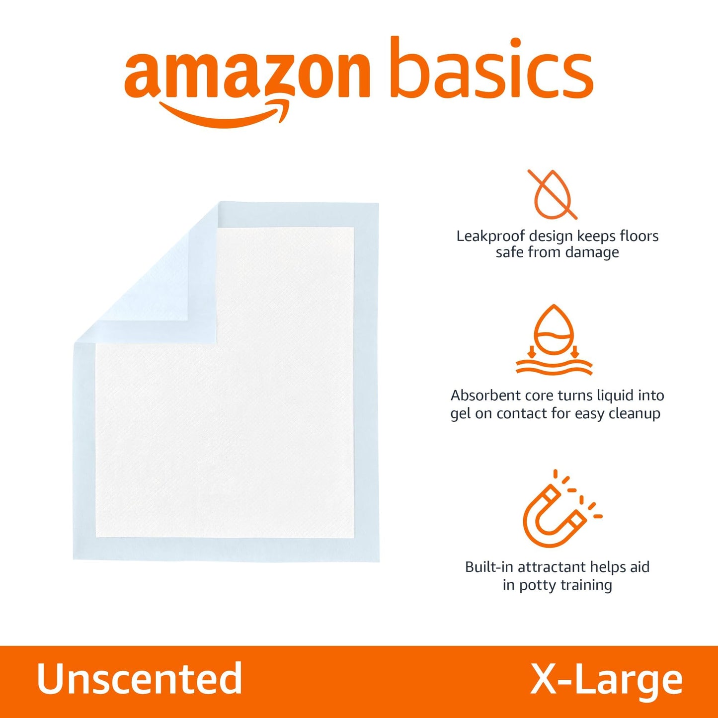 Amazon Basics Leak-Proof Dog and Puppy Potty Training Pee Pads with Quick-Dry 5-Layer Super Absorbent Design for Housebreaking, Regular Size 22x22", Blue & White, 150 Count