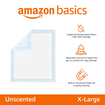 Amazon Basics Leak-Proof Dog and Puppy Potty Training Pee Pads with Quick-Dry 5-Layer Super Absorbent Design for Housebreaking, Regular Size 22x22", Blue & White, 150 Count