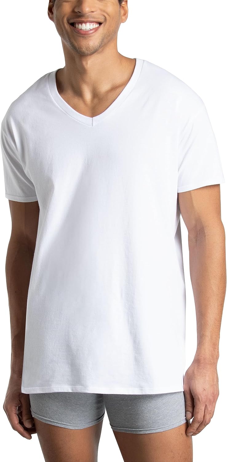 Fruit of The Loom Men's 6-Pack Stay Tucked V-Neck T-Shirt