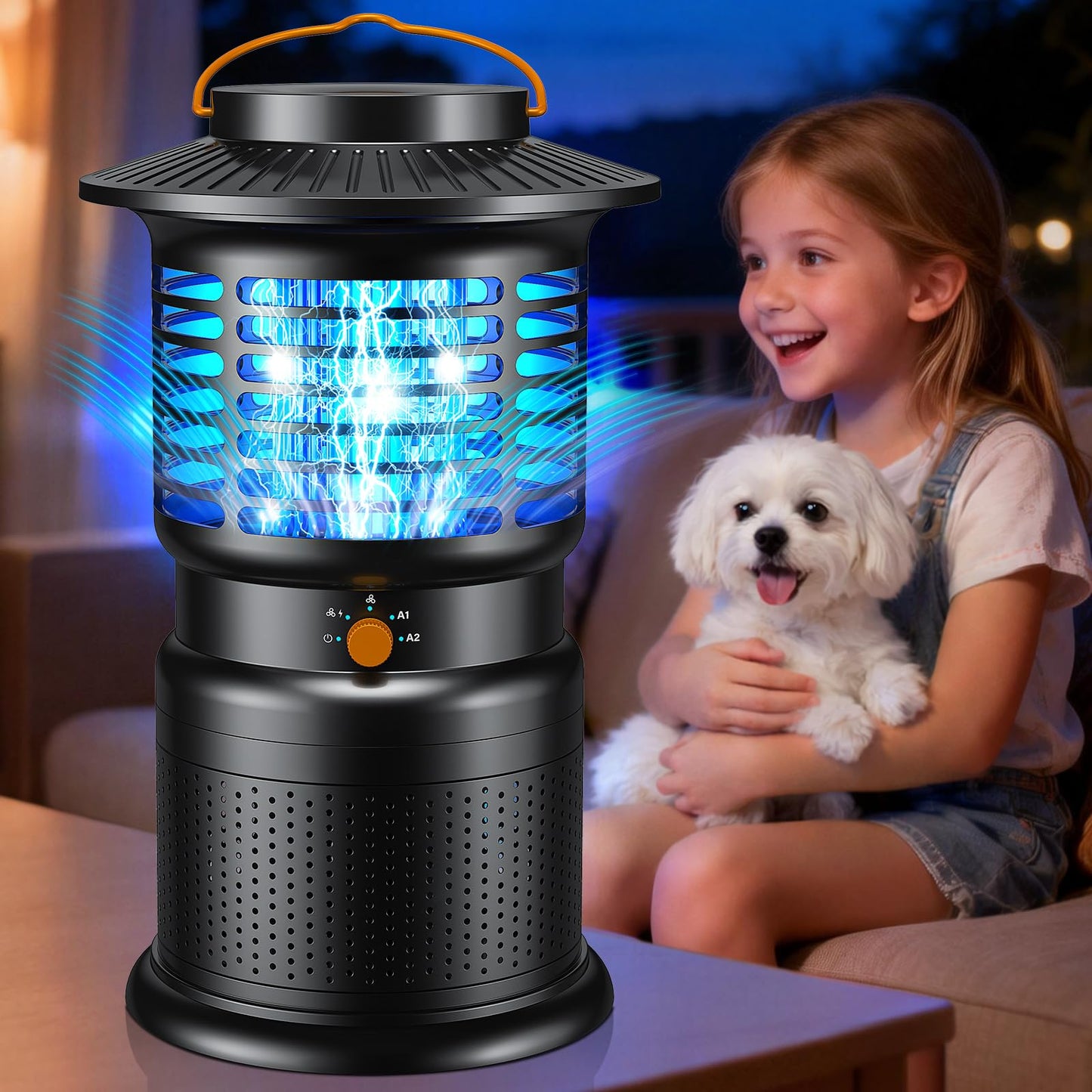 Bug Zapper Outdoor, 2-in-1 Mosquito Zapper with Attraction Light & Airflow Trap, 12H Long-Lasting Rechargeable Cordless Fly Zapper, Auto ON/Off, IPX5 Waterproof or Patio, Camping, Garage