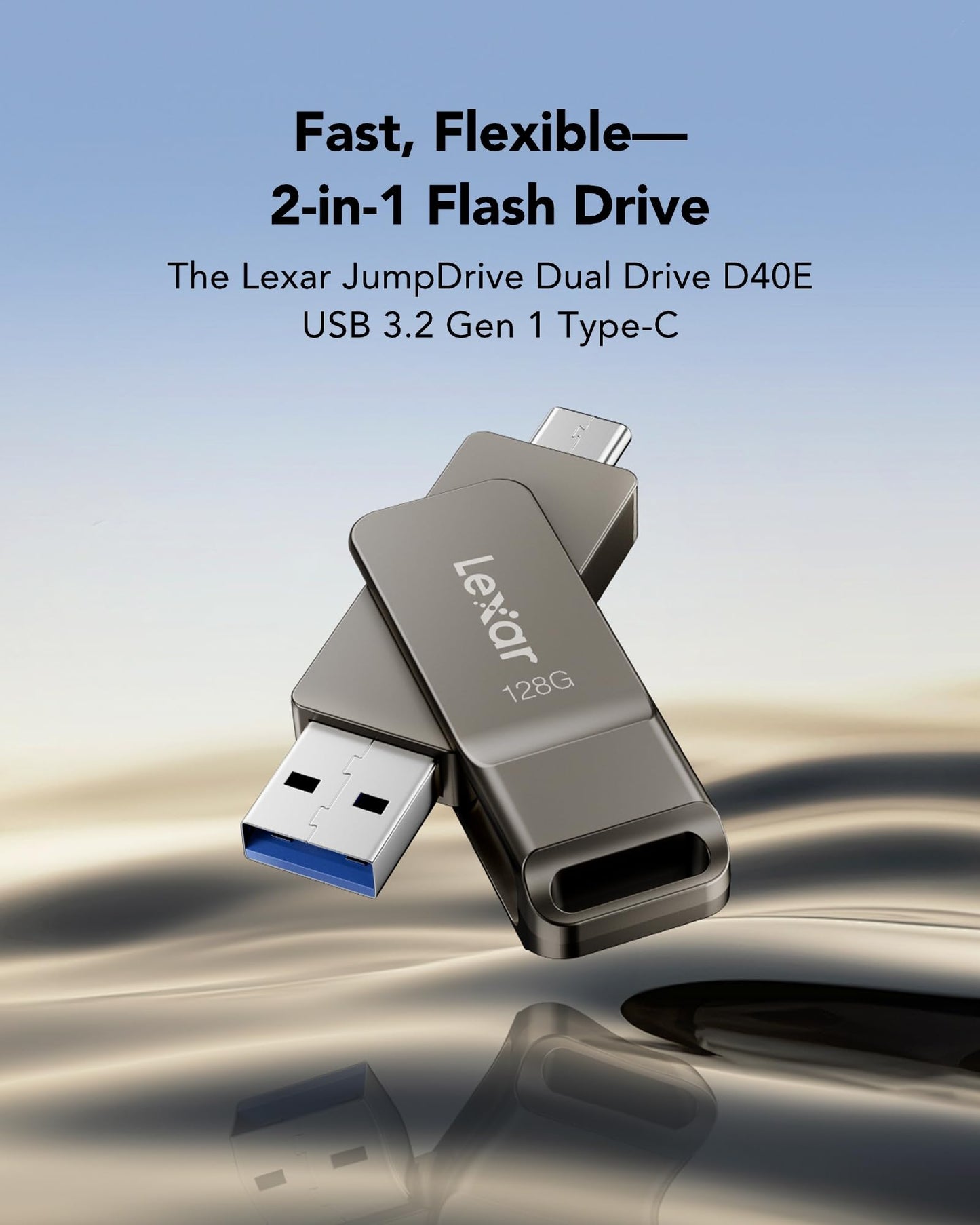 Lexar D40E 128GB Dual USB 3.2 Gen 1 Type-C Jump Drive, USB-C Flash Laufwerk Metallgehäuse Drehdesign (Champagne Silber)