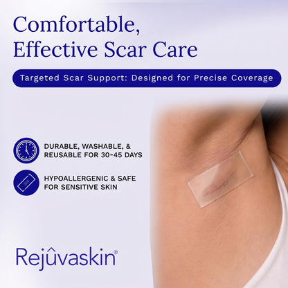 Rejuvaskin Scar Heal Kit for Breast Scars, Soften, Flatten, Reduce and Recover, Silicone Sheeting, RejuvaSil Gel & Medical Tape, Breast Anchor Pair