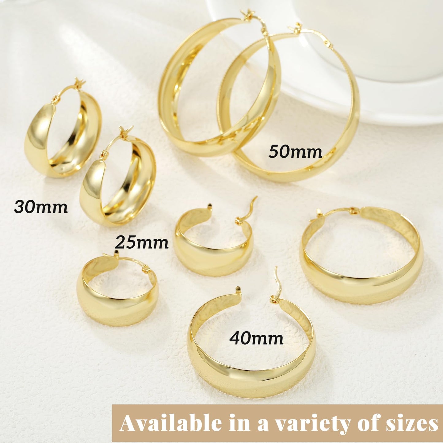Senteria Dicke, klobige, vergoldete Creolen für Frauen, hypoallergene, 14K vergoldete Creolen, leichte, große goldene Creolen für Frauen, 30 MM