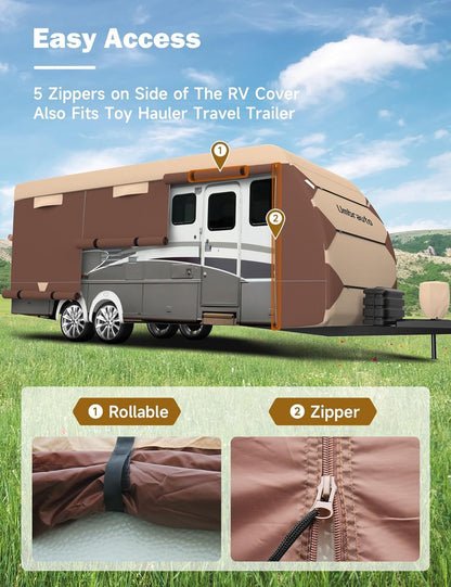 Umbrauto Class C RV Cover Fits 29-32’, Class C Motorhome Camper Cover, Heavy Duty 7 Layers Top Windproof Breathable RV Cover with 3Pcs Extra Straps, Adhesive Repair Patches, 6 Gutter Covers