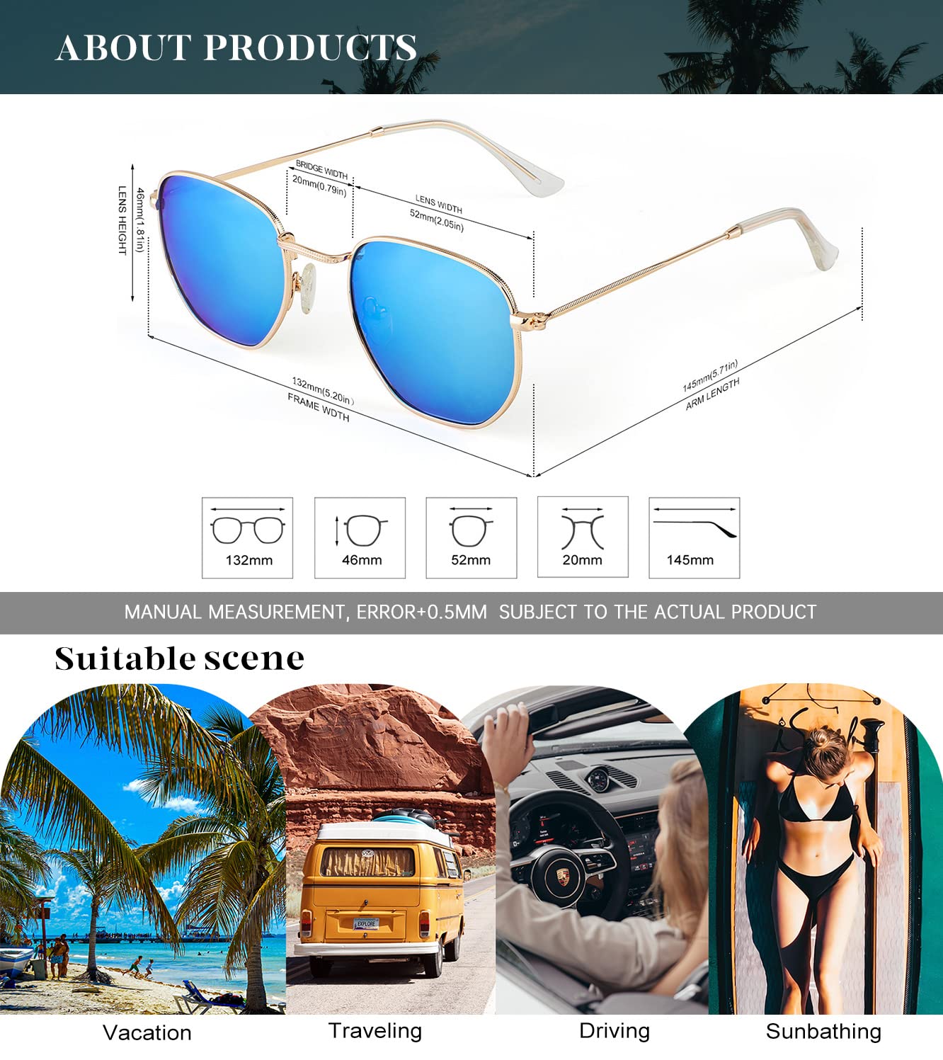 KALIYADI Sonnenbrillen für Damen und Herren Polarisiert Hexagon Damensonnenbrillen Trendy Metallrahmen UV-Schutz (Gold Rahmen Grau Linse)