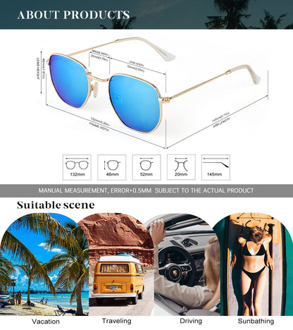 KALIYADI Sonnenbrillen für Damen und Herren Polarisiert Hexagon Damensonnenbrillen Trendy Metallrahmen UV-Schutz (Gold Rahmen Grau Linse)