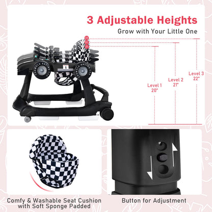 BABY JOY 4-in-1 Baby Walker, Foldable Activity Walker with Adjustable Height & Speed, Music, Lights, Anti-Rollover, Toddler Push Walker, Baby Walker with Wheels for Boys Girls 6-18 Months (Pink)