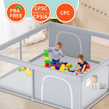 XVISHX 50 x 50 Inch Baby Playpen, Playpen for Babies and Toddlers, Baby Play Pen Playard for Indoor & Outdoor Active Center Game Fence, with Skin-Friendly Fabric and Soft Breathable Mesh, Grey