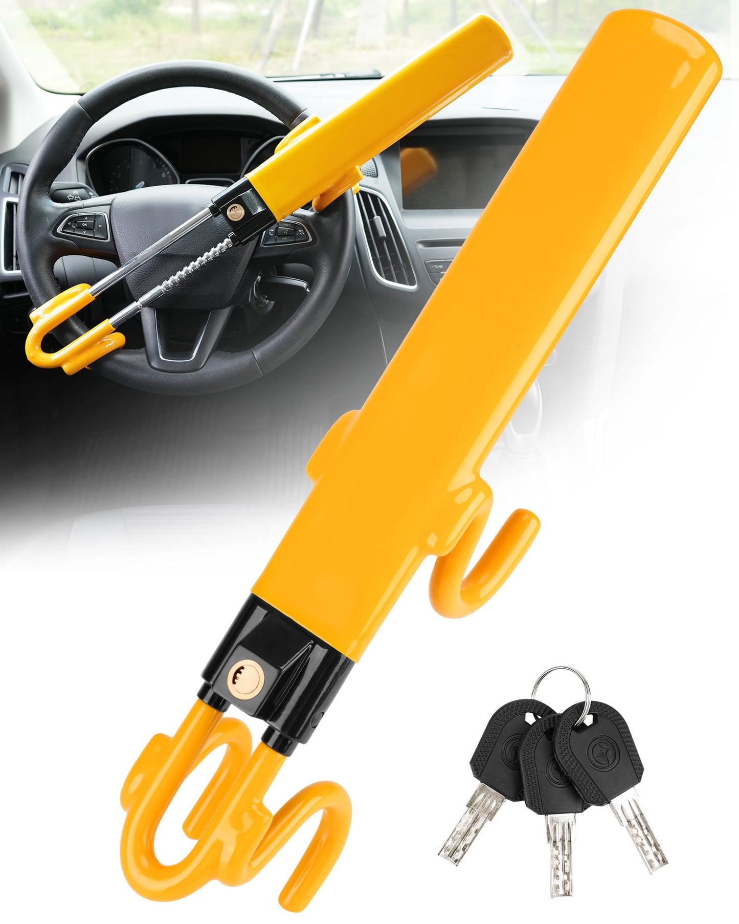 Tevlaphee Steering Wheel Lock Anti-Theft Car Device Heavy Duty Security Car Lock Antitheft Locking Devices Great Deterrent Adjustable Car Wheel Lock Anti Theft for Vehicle Truck with 3 Keys(Yellow)