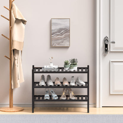 ROMGUAR CRAFT 3 Tier Bamboo Shoe Rack for Closet Free Standing Wood Shoe Shelf Storage Organizer for Entryway Small Space Stackable 27"x11"x20" (Natural)