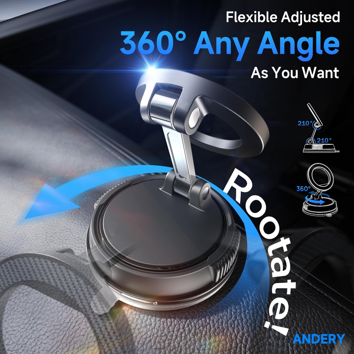 ANDERY Car Phone Holder for Magsafe [78+LBS Strongest Suction & 2400gf Strongest Magnetic] 360° Adjustable Car Phone Mount, Phone Holders for Your Car for iPhone 17-12 & All Phones, Father Gifts
