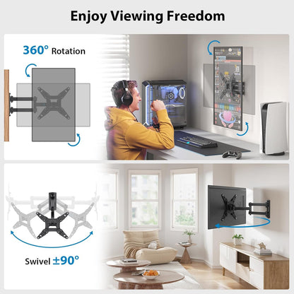 Pipishell Full Motion TV Wall Mount for 26-65 inch Flat or Curved TVs up to 77 lbs, TV Bracket Wall Mount with Articulating Arms, Extension, Tilt, Swivel, Leveling, Max VESA 400x400mm, PIMF7