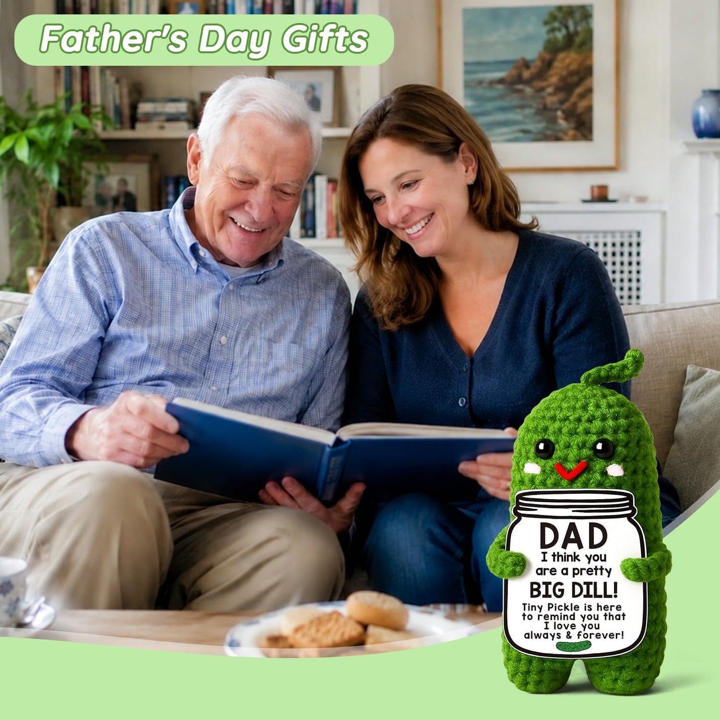 MAMAGIFTREE Fathers Day Dad Birthday Gifts from Daughter or Son,Handmade Crochet Pickle -I Love Best Daddy Ever Gift Thank You Daddy Funny Emotional Care Desk Decor